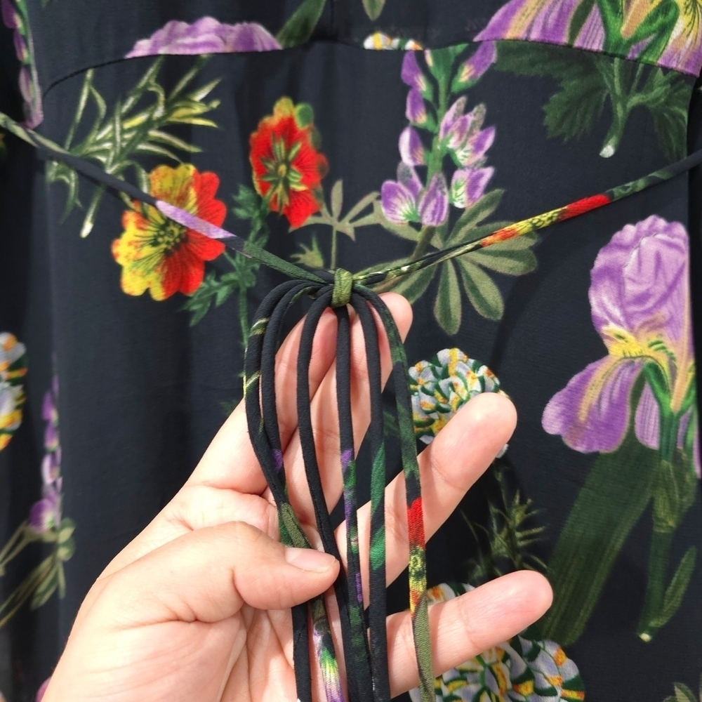 ZARA Black With Colorful Florals True Wrap Dress, Lightweight, Size Medium - Picture 10 of 16